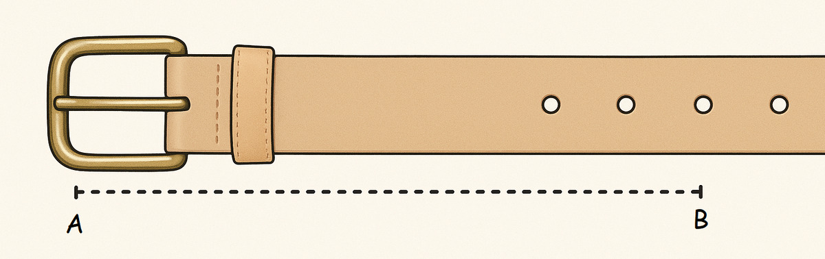 How to measure belt length correctly - measuring from buckle prong to belt hole guide